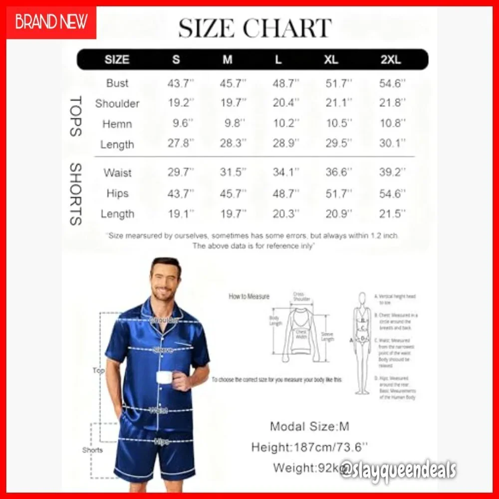 Men's Silk Satin Pajama Set Short Sleeve Button Down with Pockets